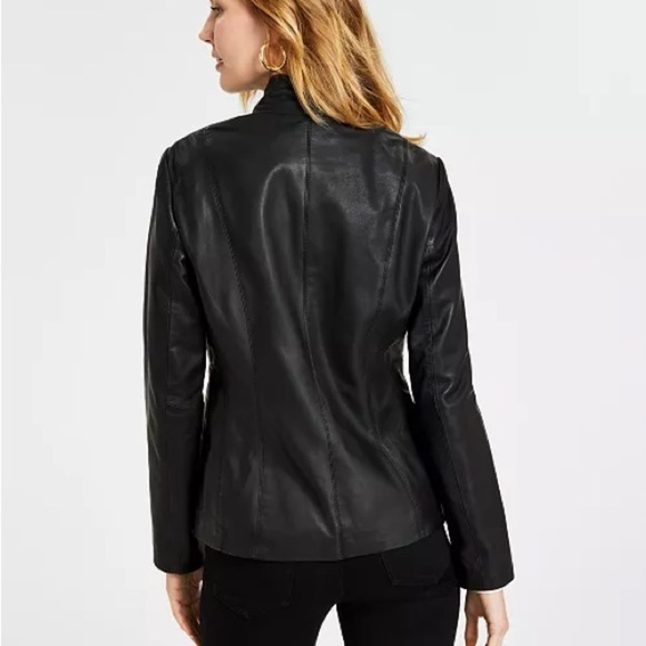 Cole Haan Women's Wing Collar Leather Coat Black $450 msrp - Picture 2 of 15